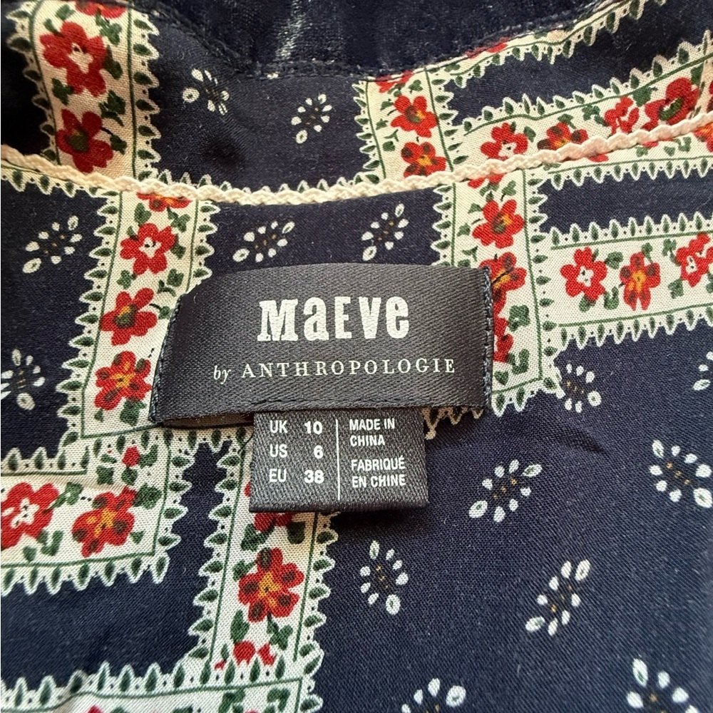 Anthropologie Maeve Women's Deep Blue Velvet Wrap Dress Size 6 V-Neck Belted - Picture 7 of 11